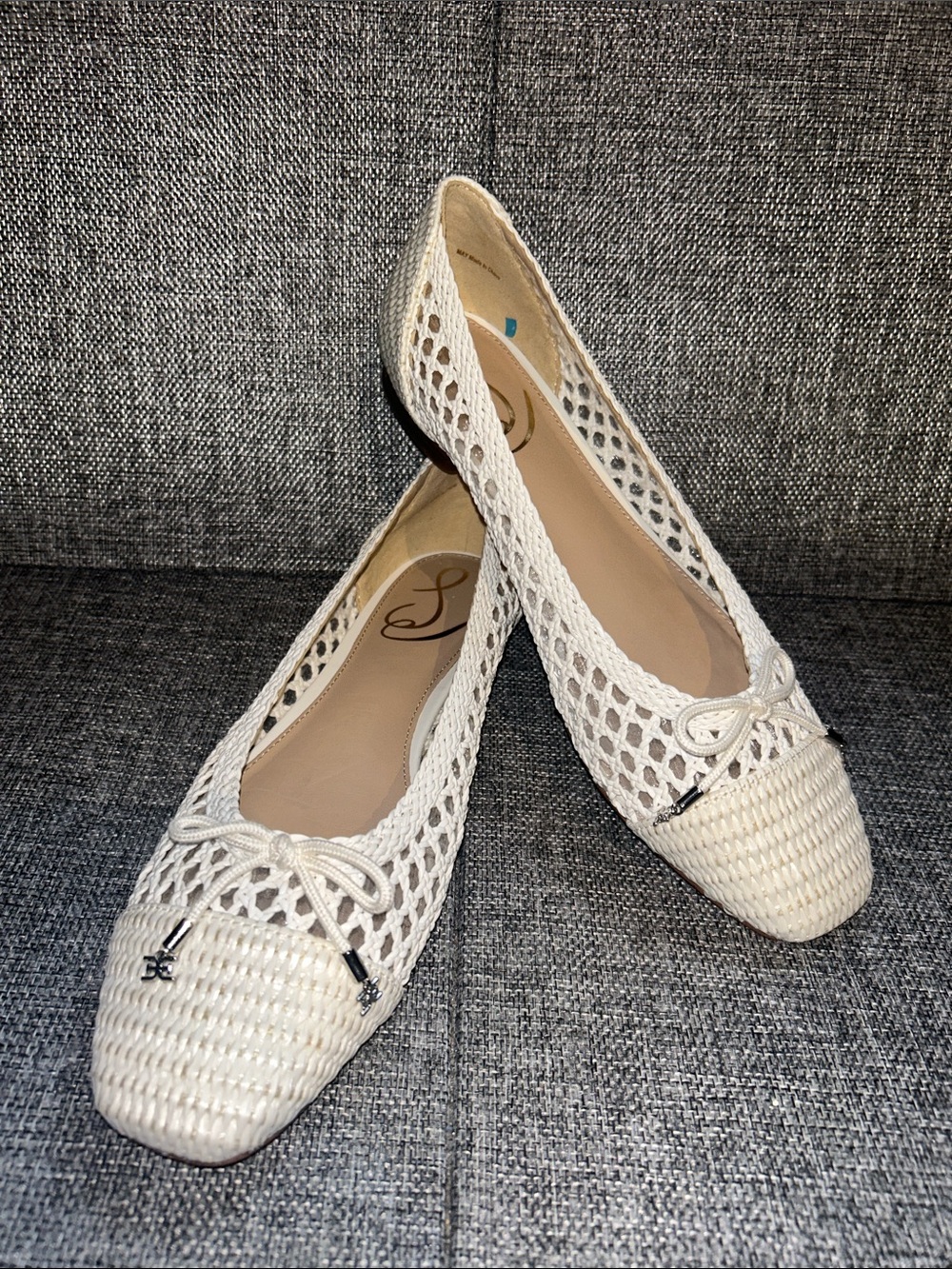 Sam Edelman MAY - Cream Woven Ballet Flats with Bow Accent - Picture 7 of 7